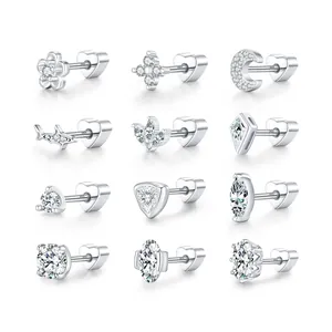 S925 Sterling Silber Moissanit Ohrstecker in verschiedenen Formen mit Schraubverschluss