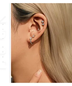 Detailaufnahme von S925 Sterling Silber Moissanit Ohrsteckern und Creolen am Ohr