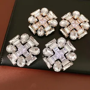 European Exaggerated Geometric Stud Earrings Copper Zirconia Resin Water Drop Diamond Shape Light Luxury Jewelry For Women
