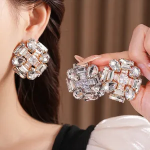Exaggerated oversized sparkling zircon stud earrings with premium silver needle finish