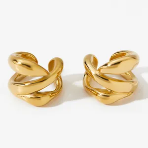 Minimalist 316 stainless steel geometric ear cuffs with a bold polished gold finish
