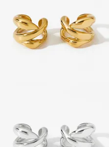 Detailed view of 316 stainless steel geometric ear cuffs in gold and silver finishes
