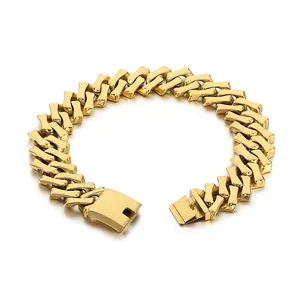 Schweres 32mm Gold-Panzerkettenarmband aus Edelstahl im modischen Hip-Hop-Design