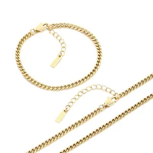 Ensemble collier et bracelet maille gourmette en acier inoxydable doré avec rallonge