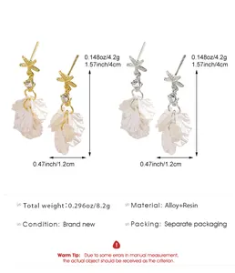 Close-up of starfish and petal tassel earrings with size and weight parameters