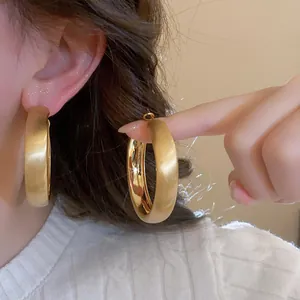Minimalist Brushed Round Hoop Earrings For Women Gold Color Copper Silver Earring Post High Grade Fashion Jewelry Earrings