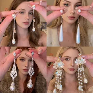 Elegante Blumen Künstliche Perle Quaste Hängende Ohrringe Für Damen Mit Silber Ohrringpfosten Luxus Promi Stil Abendparty Schmuck