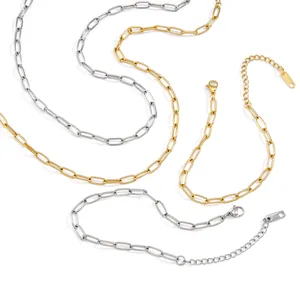 Colliers élégants en acier inoxydable à maillons trombones, finitions or et argent