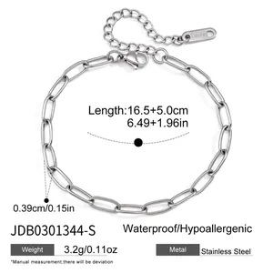 Bracelet à maillons ovales minimaliste en acier inoxydable, longueur 16,5+5,0 cm réglable