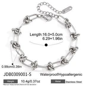 Bracelet minimaliste en acier inoxydable argenté avec maillons ovales et nœuds