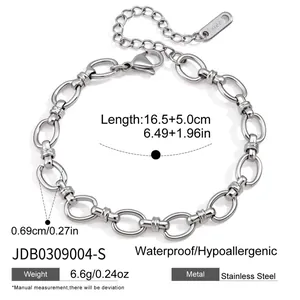 Bracelet à maillons ovales minimaliste en acier inoxydable, imperméable et hypoallergénique