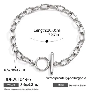 Bracelet chaîne ovale en acier inoxydable minimaliste avec fermoir T et mesures