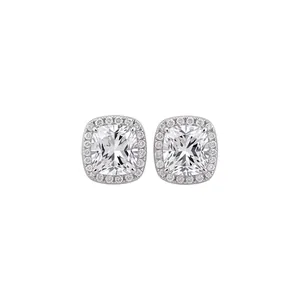 Elegant 18k gold plated cushion cut zircon square halo stud earrings in vintage style