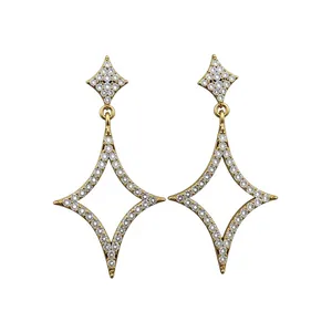 Exquisite 18k gold plated earrings featuring sparkling zircon encrusted star dangles