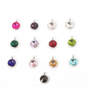 Close-up of colorful crystal birthstone pendants for DIY jewelry making in various shades