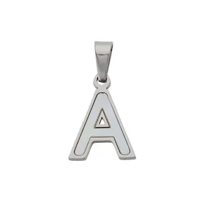 Pendentif lettre A en acier inoxydable argenté avec incrustation de nacre blanche