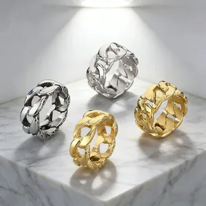 Hip Hop Titanstahl Panzerkette Ring Für Herren Galvanisierter Gold Silber Geometrischer Bandring Maskuliner Straßenschmuck