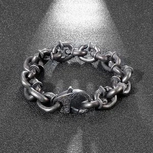Bracelet à Maillons Clous Punk en Acier Titane pour Hommes Style Industriel Lourd Argent Vieilli Chaîne à Clous Fermoir Sculpté Bijoux Cadeau