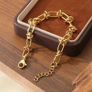 Elegante bracciale a maglie cubane in acciaio inossidabile placcato oro 18K con nodi