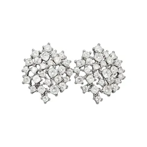 Orecchini a lobo rotondi color argento con zirconi cubici scintillanti di lusso