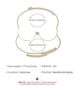 Detailed specs for gold butterfly chest chain showing 81cm and 101cm perimeters.