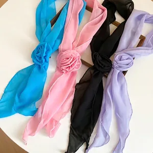 Elegant Korean style chiffon flower scarf necklace set in four vibrant pastel colors