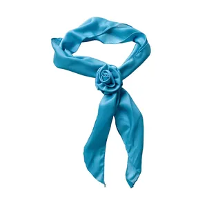 Elegant light blue chiffon flower scarf necklace for women, stylish neck fashion accessory