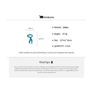 Technical specifications and dimensions for the blue chiffon flower scarf accessory.