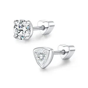 S925 sterling silver moissanite stud earrings with heart screw back closure