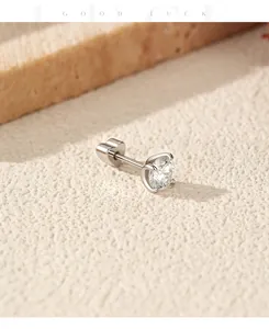 Detailed view of S925 silver moissanite stud with heart screw back closure