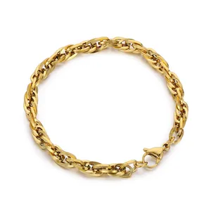 Elegant gold-plated titanium steel twist chain bracelet for men and women on white background