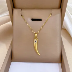 Minimalistische Edelstahl Halskette Mit Böser Blick Horn Anhänger Für Damen Gold Vergoldet Strass Eingelegte Schmuck Schlüsselbeinkette
