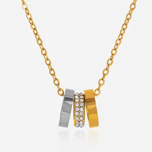Minimalist Stainless Steel 18K Gold Plated Interlocking Multi Ring Pendant Necklace For Women Pave Zirconia Niche Design Jewelry
