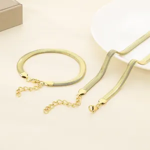 Parure élégante collier et bracelet en chaîne serpent plate en acier titane doré