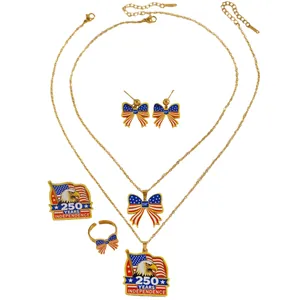 250th USA Independence Day jewelry set with eagle and bow-knot US flag design elements