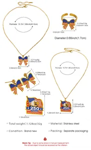 250th US Independence Day jewelry set showing necklace, earrings, ring, and brooch details.