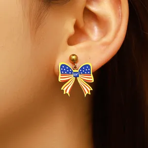 American flag bow earrings for women 250th Independence Day commemorative jewelry