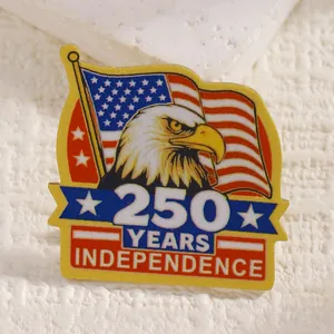 Macro detail view of the 250th American Independence Day commemorative eagle lapel pin badge.