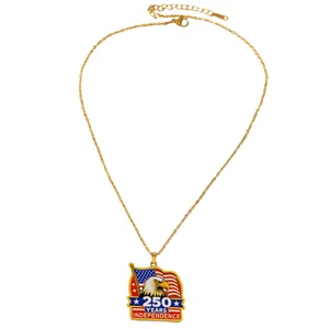 Detailed shot of 250th US Independence Day commemorative necklace with eagle and flag pendant