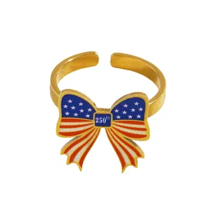 Commemorative US Independence Day 250th anniversary bow ring with American flag design