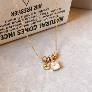 18K Gold Plated Copper Square Zirconia Pendant Necklace For Women French Vintage Light Luxury Chain Sweater Necklace Jewelry