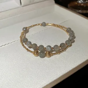 Elegante bracciale a doppio strato placcato oro 18k con perle di pietra di luna