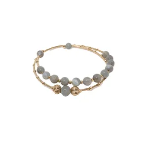 Elegante bracciale a due strati placcato oro 18k con perle di pietra di luna