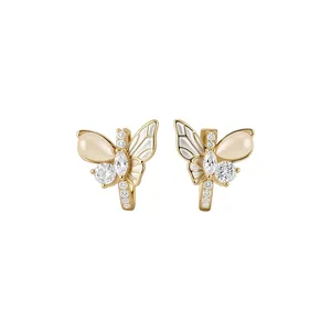 Boucles d'oreilles créoles papillon élégantes avec pierre œil de chat et zircons brillants