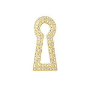 Elegant gold-tone keyhole shaped brooch paved with sparkling white cubic zirconia