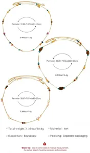Detailed size and weight chart for mixed color stone waist chains with iron material specs