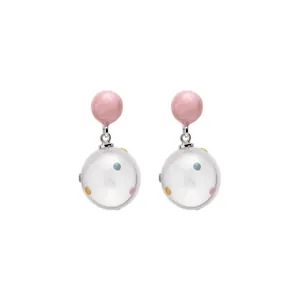 Minimalist summer soda style polka dot clear crystal bead drop earrings for women