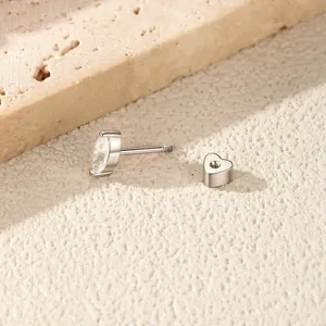 Elegant Moissanite S925 sterling silver screw stud earring with heart shaped back