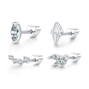 Collection of S925 sterling silver moissanite stud earrings with heart screw backs