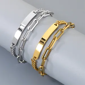 Detail view of gold and silver double-layer titanium steel bracelets with curved plates